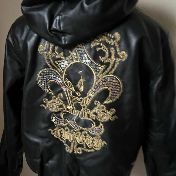 Vintage Y2K Looney Tunes Tweedy Bird Jacket with Faux Fur Hood, size small - Picture 5 of 7